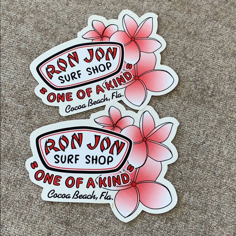 Two Ron Jon surf shop stickers